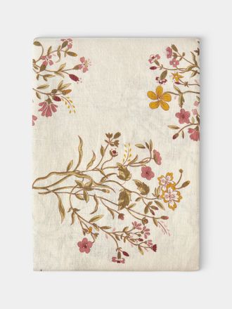 Volga Linen Scarlet Flax & Field Flowers Overlock-Stitch Linen Rectangular Tablecloth (157.5in/4m)