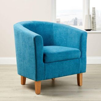 Home Source Industries Teal Fabric Tub Chair Wooden Legs Armchair Living Room Modern Office