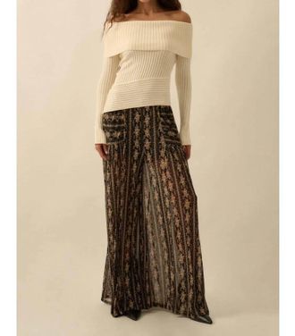 Promesa Petal Pusher Floral Mesh Wide-Leg Pants In Black