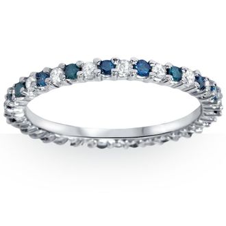 Pompeii3 1/2ct Blue & White Diamond Eternity Ring 14K White Gold Size Selectable