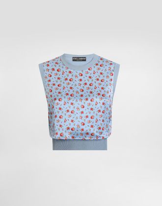 Dolce & Gabbana Small Rose-print Silk Tank Top - Woman Sweaters And Cardigans Multicolor 36