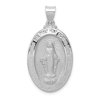 Diamond2Deal 14k White Gold Polished and Satin Hollow Miraculous Medal Oval Pendant