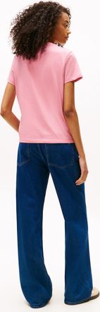 Tommy Jeans Kurzarmshirt TOMMY JEANS TJW REG LINEAR SS TEE, Damen, Gr. XL (42), rosa (mystic pink), Single Jersey, Obermaterial: 70% Baumwolle, 30% Viskose, unifa
