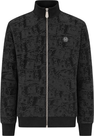 Philipp Plein Jacquard Dollar Print Zip-Through Knit