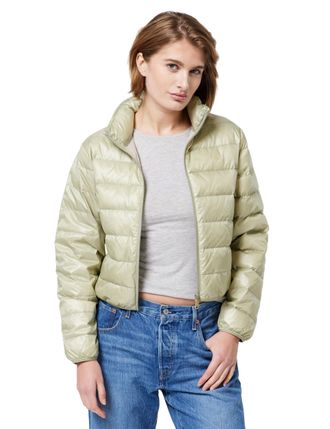 Calvin Klein Womens Down Shine Puffer Jacket, Beige (Nordic Dust), XL