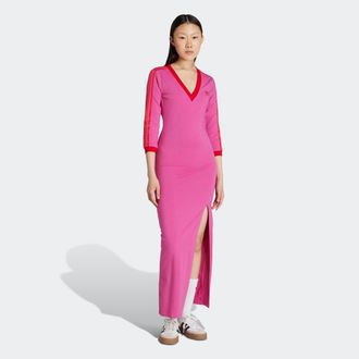 adidas Maxikleid ADIDAS ORIGINALS MAXI DRESS V, Damen, Gr. S, N-Gr, rosa (semi lucid fuchsia, better scarlet), Obermaterial: 93% Baumwolle, 7% Elasthan, Klei