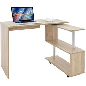 ML Design ML-Design Scrivania Angolare per Computer PC 150x88x75 cm Girevole a 90&deg; Forma di L Tavolo ad Angolo con 4 Ruote Mensola a 3 Ripiani per Casa Ufficio