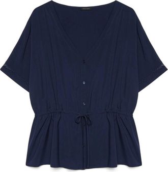 Fiorella Rubino Viscose Blouse met Trekkoord Taille - Dames - Blouses - Blauw - S - Katoen - Overhemden