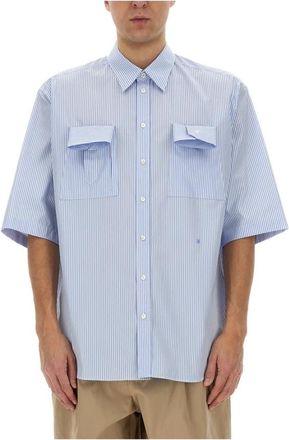 Moschino Short Sleeve Shirt - Heren - Korte mouwen Overhemden - Blauw - XL - Katoen - Overhemden