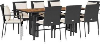 vidaXL Set De Comedor De Jard&iacute;n 9 Pzas Y Cojines Rat&aacute;n Sint&eacute;tico Negro Vidaxl