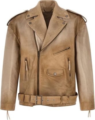 Golden Goose Beige Solid Notched Lapel Jacket