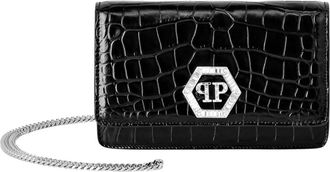 Philipp Plein Hexagon Bag Cocco Crystal - Dames - Schoudertassen - Zwart - ONE Size - Leer - Tassen