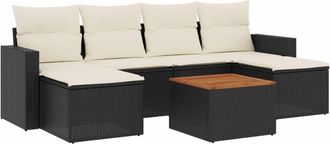 vidaXL Set De Comedor De Jard&iacute;n 7 Pzas Y Cojines Rat&aacute;n Sint&eacute;tico Negro Vidaxl