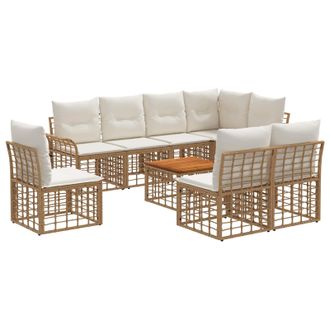 vidaXL Conjunto De Sof&aacute;s De Exterior 9 Pcs Natural Y Crema Poli&eacute;ster Vidaxl