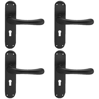 Loops 4x PAIR Smooth Rounded Handle on Shaped Lock Backplate 185 x 42mm Matt Black