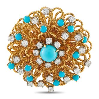 Luxury Bazaar Vintage 18K Yellow Gold 1.58ct Diamond and Turquoise Brooch MF01-061826