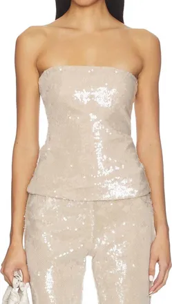 OW Collection Ruby Sequin Tube Top In Tan