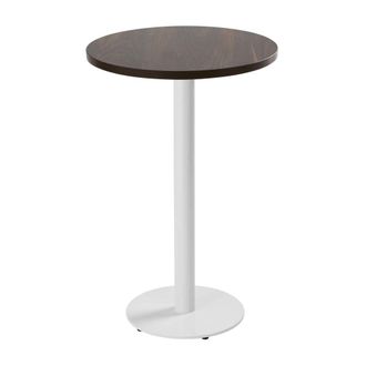 Oviala Table alta redonda 60 cm pie blanco y revestimiento de madera oscura
