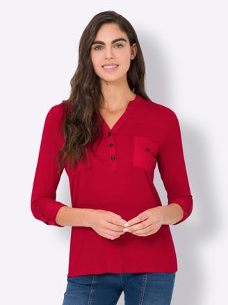 Heine Langarmshirt HEINE Shirtbluse, Damen, Gr. 46, rot, 95% Viskose, 5% Elasthan, unifarben, Rundhals, Shirts Langarmshirt