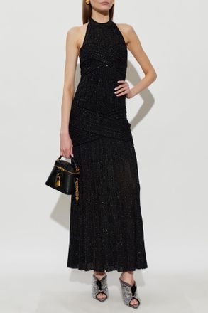 Balmain Dress With Shimmering Sequins, Womens, Black