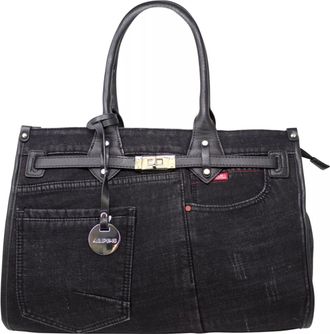 Generic Ladies Denim Style Grab Handle Tote Bag Women Crossbody Shoulder Handbag J8016 (Black)