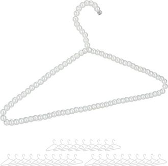 Relaxdays Pack 30 Perchas Ropa Con Perlas Blusas, Colgador Pantalones Y Faldas, Pl&aacute;stico Y Metal, 22x40x1,2 Cm, Blanco