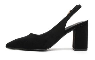 Generic Womens Pointed Toe Court Shoes Ankle Strap Chunky Wedding Party Elegant High Block Heel Pumps Sandals for Womens, Black Suede-5