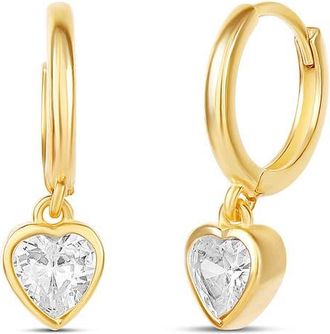 SHYMI Bezel Heart Drop Huggie Hoop Earrings in Gold at Nordstrom