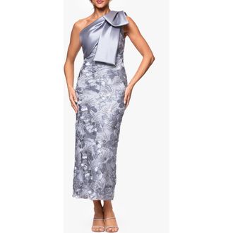 Betsy & Adam Crystal Detail Soutache Lace One-Shoulder Sheath Gown in Grey at Nordstrom Rack, Size 12