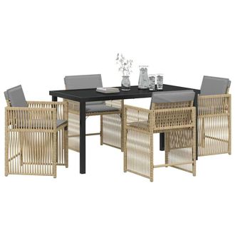 Berkfield Home Traditional 5 Piece Garden Dining Set with Cushions Beige Poly Rattan