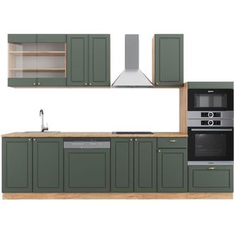Vicco Mueble de cocina Fame-Line, Green-Gold Country/Gold Power Roble, 300 cm con armario alto, sin encimera