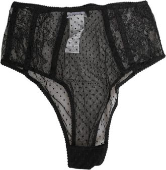 Dolce & Gabbana Zwart Kant Polka Dot High Waist Ondergoed - Dames - Onderbroek - Zwart - S - Ondergoed