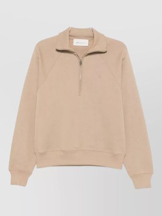 Ami cotton quarter-zip high-neck raglan-sleeve embroidered sweatshirt
