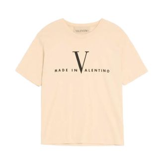 Valentino T-Shirts, male, Beige, M, Cotton T-Shirt with Made In Print