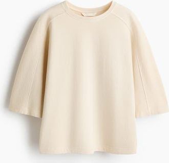 H&M Short-sleeved Cotton Sweatshirt in Light Beige at Nordstrom, Size Medium