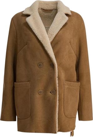 Salvatore Santoro Double-Breasted Shearling Gevoerde Su&egrave;de Jas - Dames - Mantel - Beige - S - Su&egrave;de - Jassen