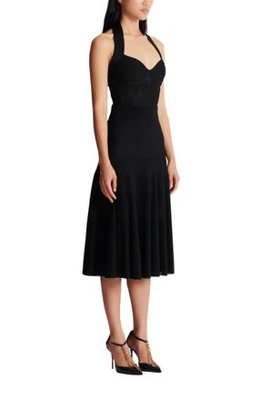 Balmain Halterneck pleated knit midi dress in Black at Nordstrom, Size 34 Eu