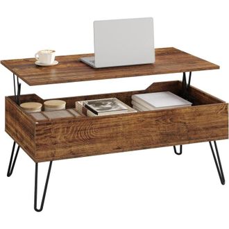 Woltu Tavolino da caffe sollevabile 95x50x(40-55,5) cm con Scomparto Nascosto, Marrone Vintage + Metallo Nero