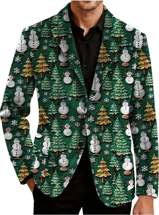 Generic Red Blazer for Men,Ugly Christmas Corduroy Ceremonial Blazers Single Breasted Blazer Mens Christmas Printed Suits & Blazers Novelty Xmas Graphic Suit 