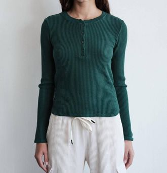 Stateside Luxe Thermal Slim Henley Top In Rainforest