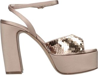 Roberto Festa Milano Sandalen van satijn en pailletten - Dames - Sandalen met hakken - Beige - 37 EU - Satijn - Schoenen