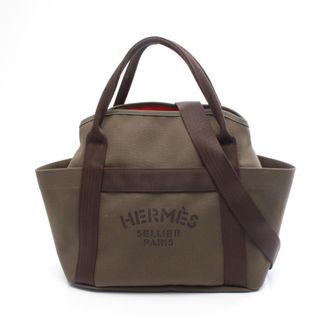 Herm&egrave;s Brown Khaki Canvas Leather Handbag Tote Bag (Pre-Owned)