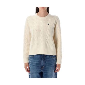 Ralph Lauren Truien & Vesten, Dames, Wit, XS, Kasjmier, Trui met kabelsteek en ronde hals