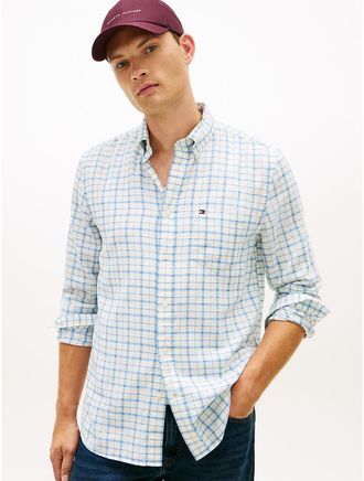 Tommy Hilfiger Mens Regular Fit Check Brushed Twill Shirt - Blue - XXL