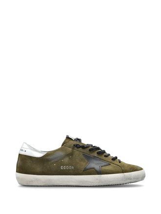 Golden Goose Olive Distressed Metallic Accents Suede Low-Top Sneakers