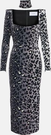 Alex Perry Leopard-print velvet midi dress