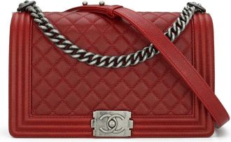 Chanel Red Caviar Leather Medium Boy Bag