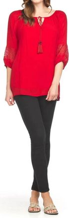 Papillon Tassel Tie Lace Inset Accent Blouse In Red