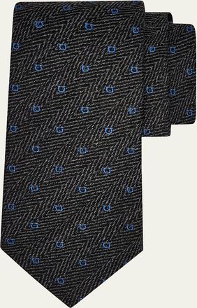 Ferragamo Mens Herringbone Gancio Silk Tie