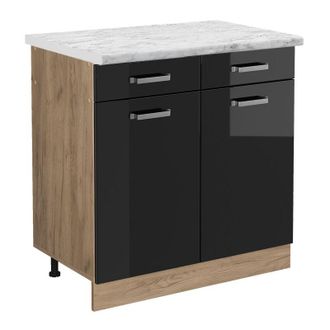 Vicco Mueble Bajo De Cocina R-line, Negro Brillo Intenso, 80 Cm Et M&aacute;rmol